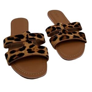 J. Crew Brown Leopard Print Calf Hair Slide Sandals Size 7 Women's